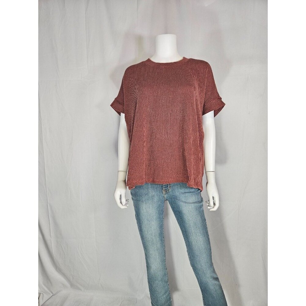Entro Rust Round Neck Over Size Ribbed Short Cap Sleeve